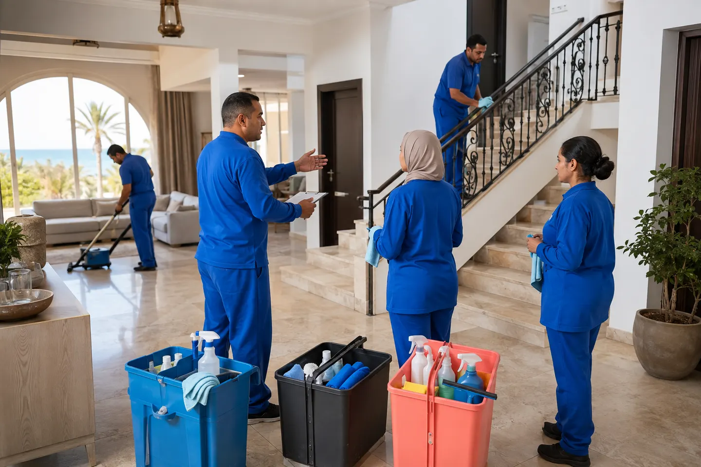 تنظيف فلل في الإسكندرية لتقسيم الأدوار والفريق والاستلام
